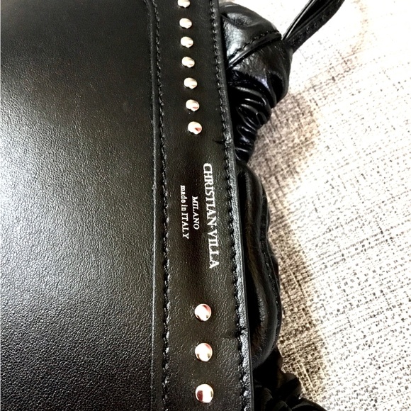 Christian Villa Milano Italy Handcrafted Genuine Leather Studded Shoulder Bag - Picture 3 of 16